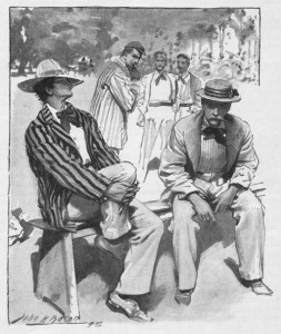 There he sat, with a Zingari straw hat tilted over his nose. Illustration by John H. Bacon