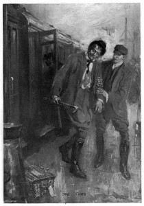 That he took no notice of the huge man in riding-clothes, who was obviously intoxicated, or of the more insignificant but not less horsy character who had him in hand. Illustration by Cyrus Cuneo